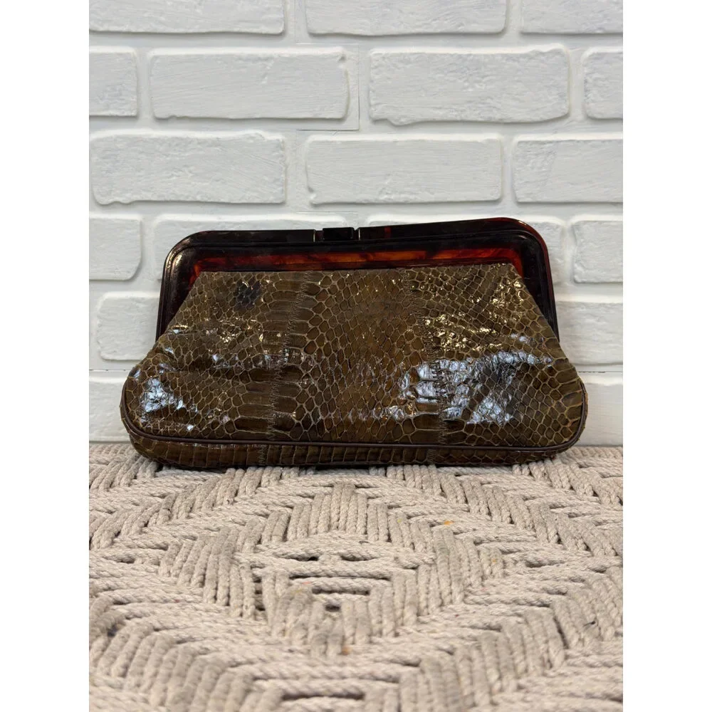 Vintage 1950s-1960s Snakeskin Clutch Brown Lucite Frame Bag